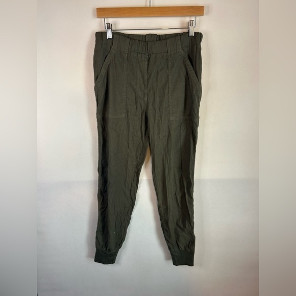 Monrow Linen Viscose Jogger Pants Olive Green Medium - Picture 1 of 5